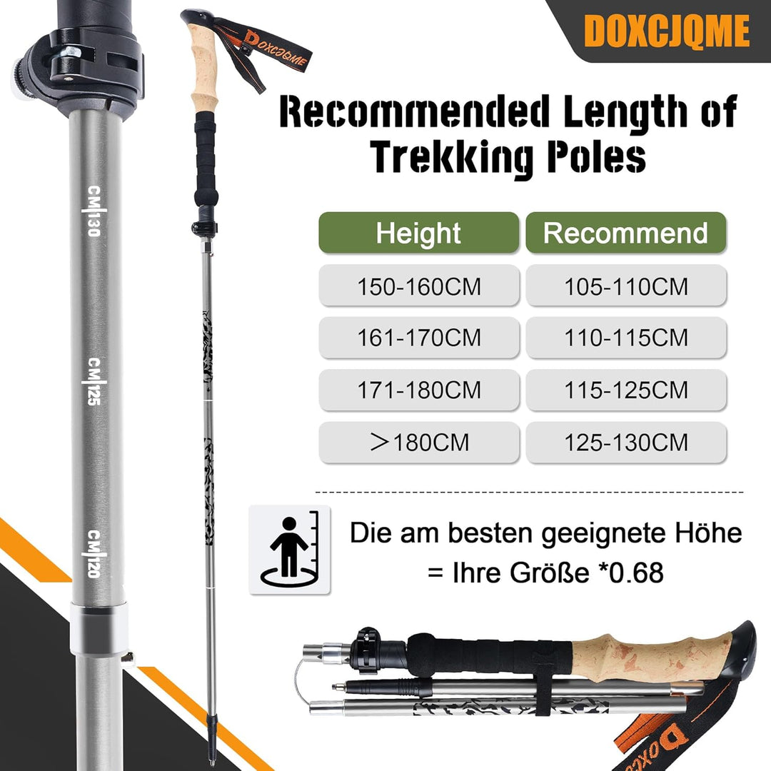 Teleskop Wanderstöcke 2PCS Trekkingstöcke Nordic Walking Stöcke Damen Herren Faltbar 110-130cm Rubbe
