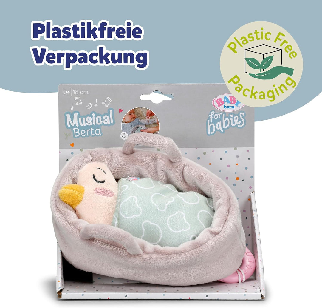 BABY Born for Babies Spieluhr Berta 18cm Kuschel-Berta im Körbchen mit herausnehmbaren Musikmodul, w