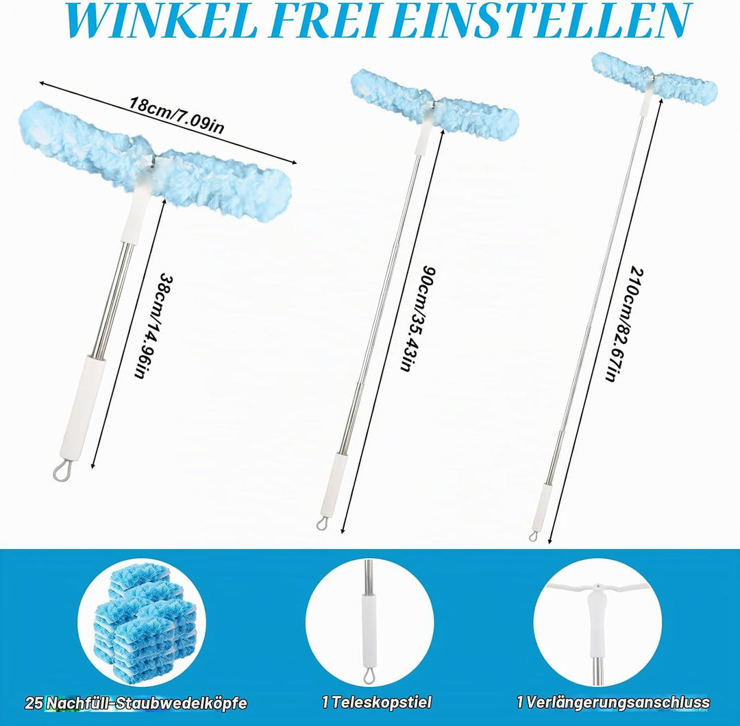 Blau Staubwedel Teleskop 2.1m, 360° Mikrofaser Staubwischer Set