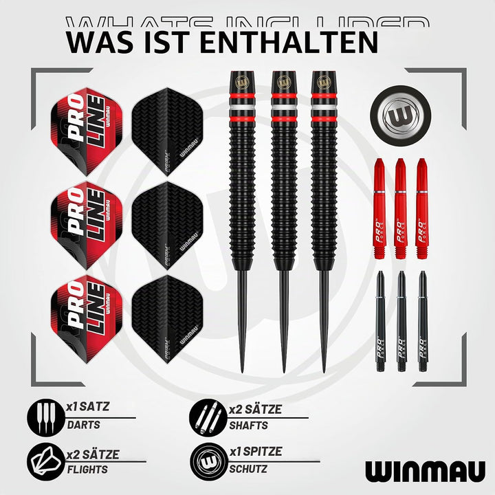 WINMAU Pro-Line Profi Wolfram Steeltip Dartpfeile Set mit Flights und Schäfte 23g Steeltip, 23g Stee