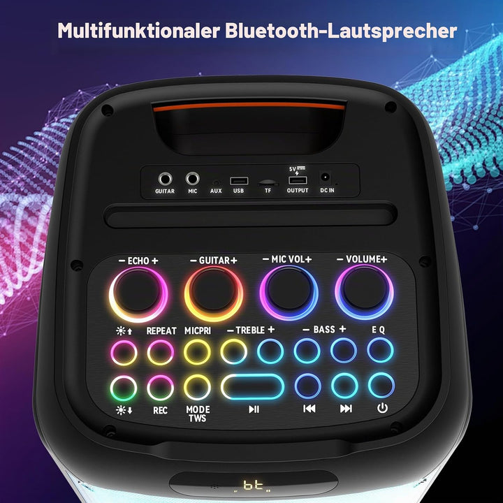 JYX Karaoke Maschine Tragbarer Bluetooth-Lautsprecher mit 2 drahtlosen Mikrofonen für Erwachsene, Ka