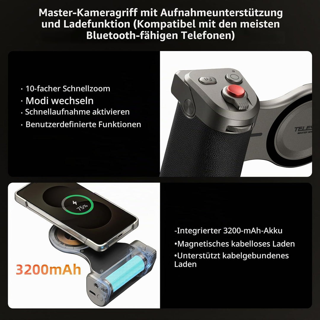 Master Grip für Samsung Galaxy S26 Ultra, Smartphone Kamera Griff mit 3200mAh Akku, ND16-Filter,10-f