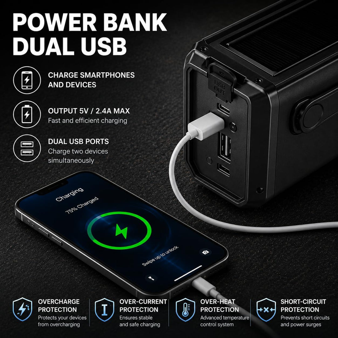Tragbares Notfallradio 20000 mAh, SOS-Alarm, FM/AM-Radio mit Leselampe, Kompass, Kurbelgenerator und