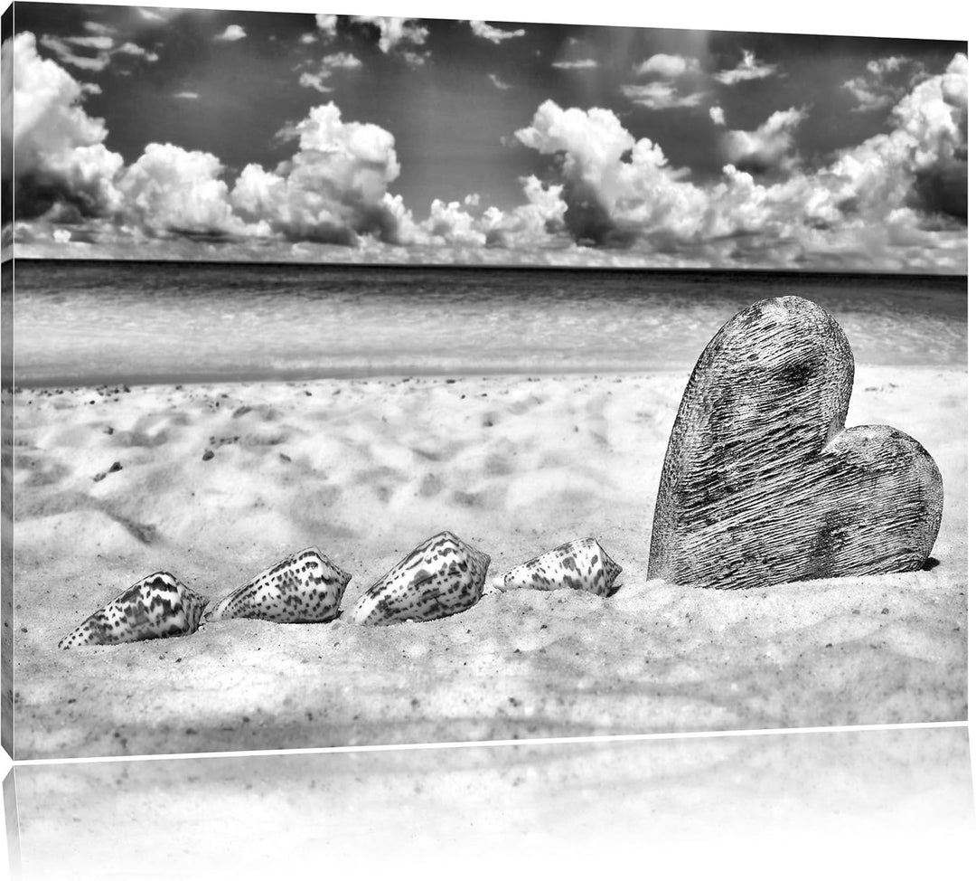 Pixxprint Sandstrand mit Muscheln als Leinwandbild/Grösse: 100x70 cm/Wandbild/Kunstdruck/fertig besp