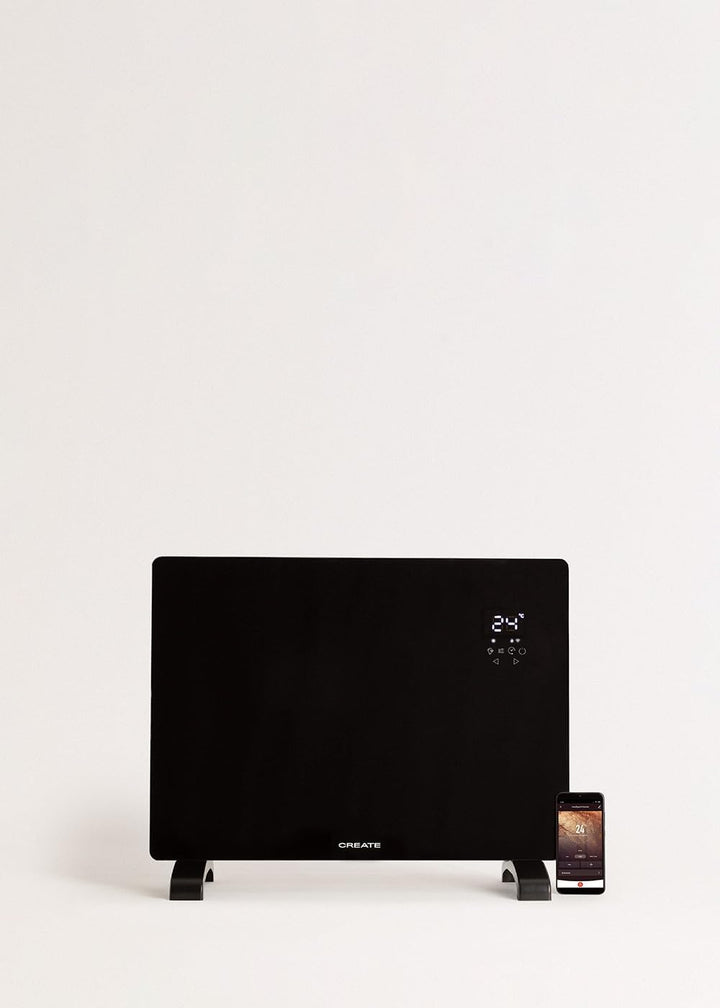 CREATE/WARM CRYSTAL 1500W / Konvektionsheizung Glaskonvektor Elektroheizer/Schwarz/WLAN & APP Konnek