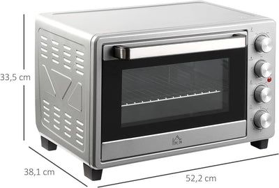 HOMCOM Minibackofen 32L 1600W Elektrischer Mini Ofen mit Schlackenauffangwanne Metall Edelstahl Glas