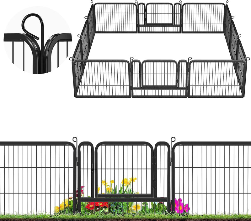 Yaheetech 12-teilig Welpenlaufstall 60cm hoch, Freigehege mit 2 Türen, Welpenzaun für Camping & Gart