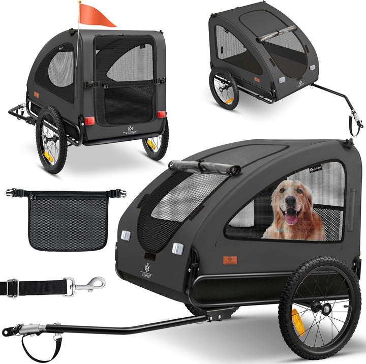 KESSER® Hundeanhänger Boxer 2-in-1 Hundebuggy Fahrradanhänger gross ca. 250L Volumen - Inkl. Fahne u