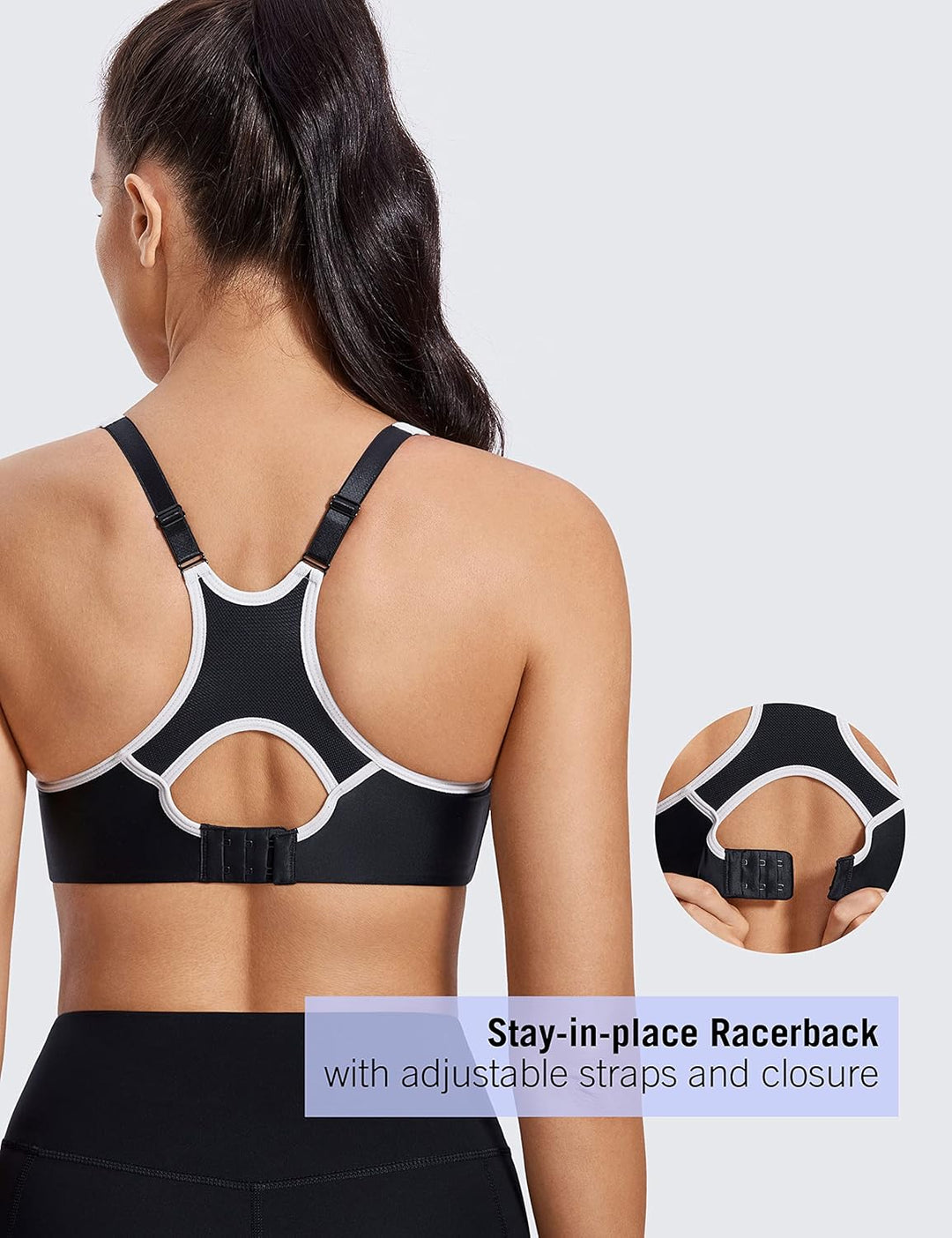 SYROKAN Damen Sport BH Starker Halt- Bügel Push Up Ringerrücken Gepolstert Fitness BH 70D Schwarz, 7
