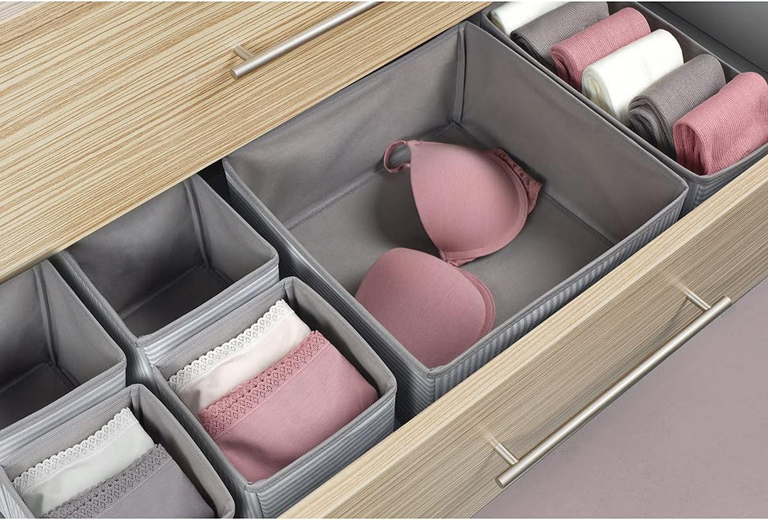 Ocean Home Textile 4er Set Grau Gestreift Aufbewahrungsbox für Schublade, Faltbare Schubladen Ordnun