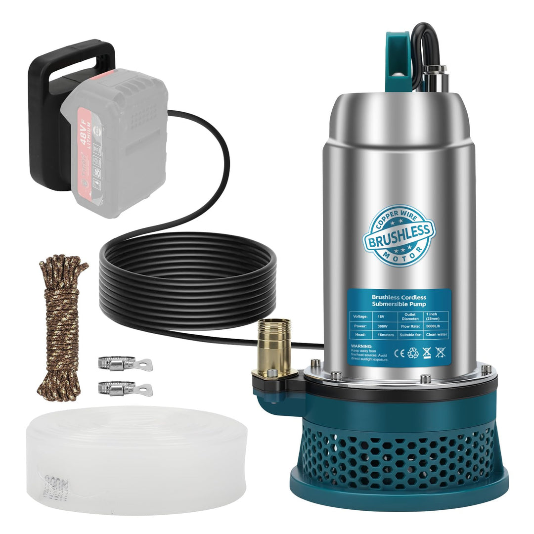 Tauchpumpe kompatibel mit Makita 18V Akku (keine Batterie)– 5000L/H Kabellose Wasserpumpe mit 10m Sc