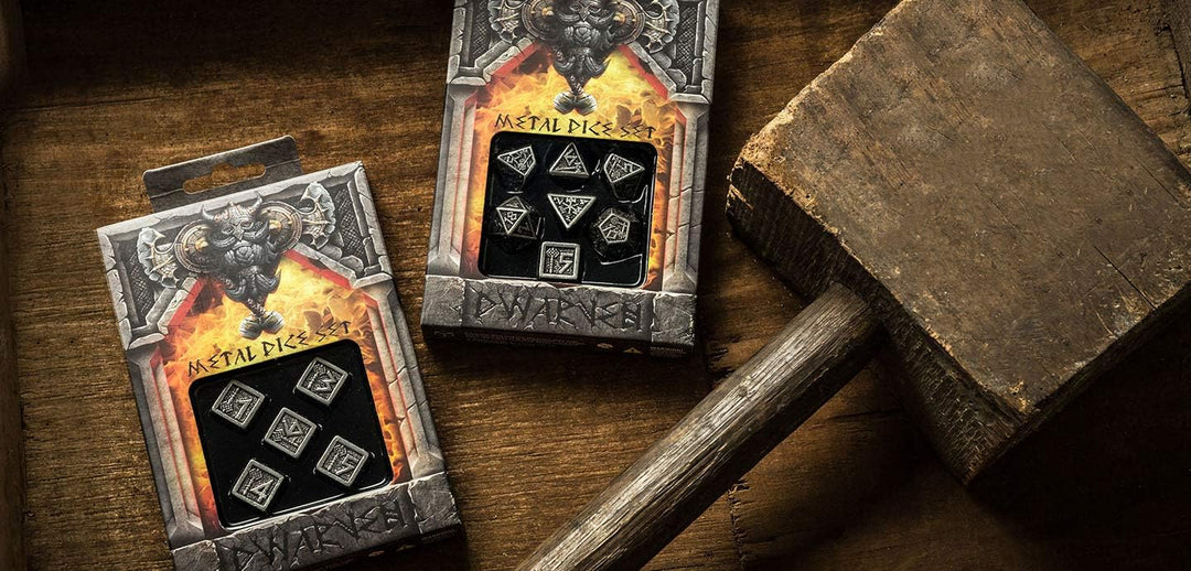 Q WORKSHOP Metal Dwarven 7 Polyhedral RPG Ornamented Dice Set