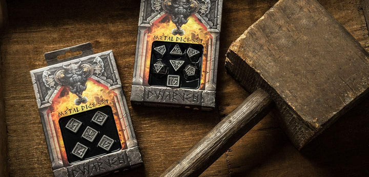 Q WORKSHOP Metal Dwarven 7 Polyhedral RPG Ornamented Dice Set