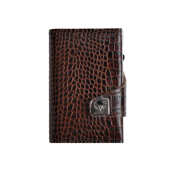 TRU VIRTU® Karten-Portemonnaie Click & Slide Doublewallet Croco Brown/Silver I Kreditkartenetui I Ka