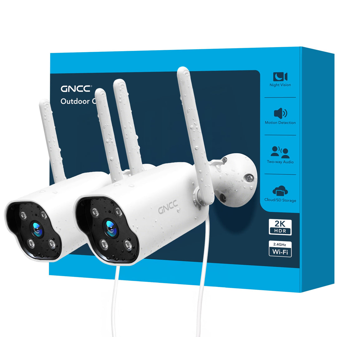 GNCC 2er-Pack WLAN-Überwachungskameras, kabelgebundene 2K-Aussenkameras, Nachtsicht, IP65 wasserdich