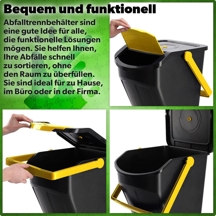 KADAX Recycling-Eimer, 25L Mülleimer mit Deckel, Abfalleimer-Set für leichte Mülltrennung, Abfallsam