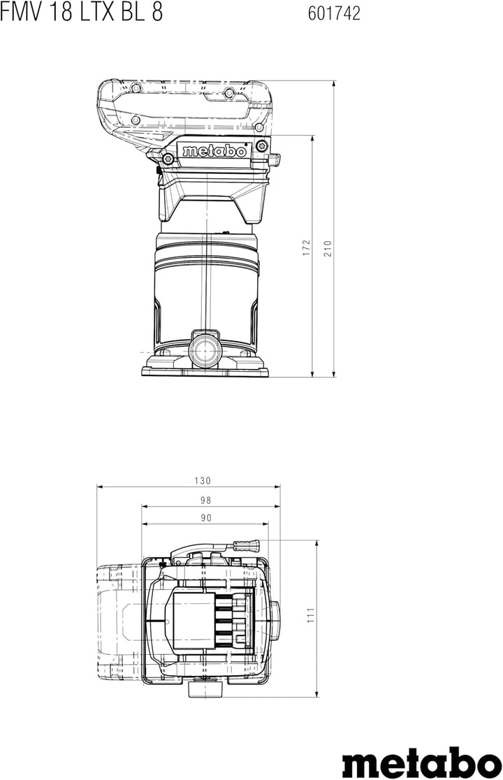 metabo Akku-Kantenfräse FMV 18 LTX BL 8-18V, Brushless-Motor, 2x4Ah LiHD Akkus, Ladegerät ASC 55, me