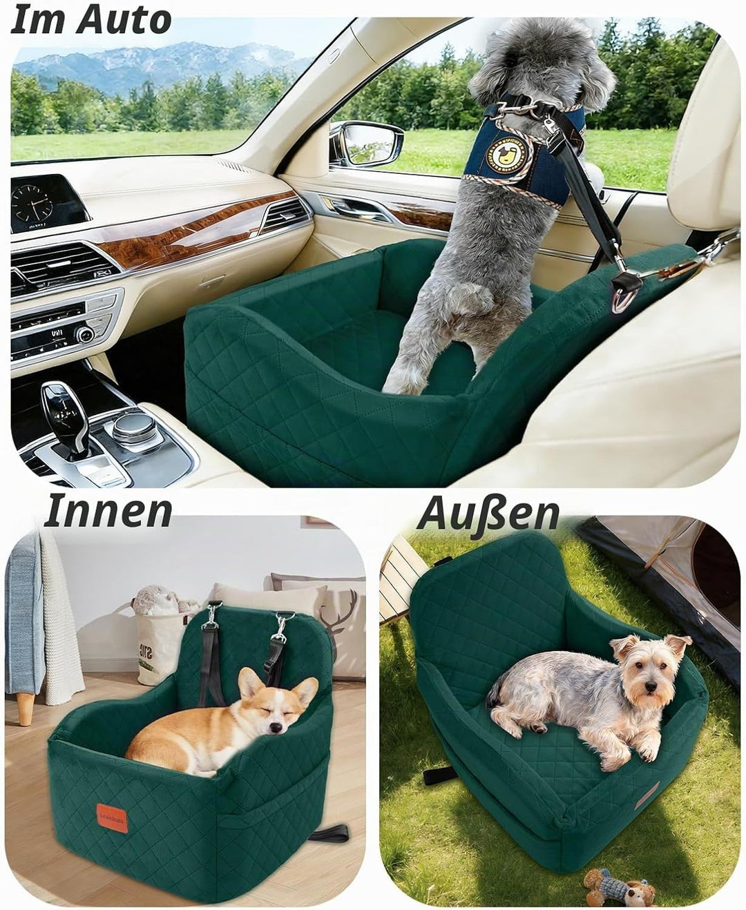Hunde-Autositz für kleine/mittelgrosse Hunde, tragbarer Welpensitz mit erhöhtem Kissen, vollständig