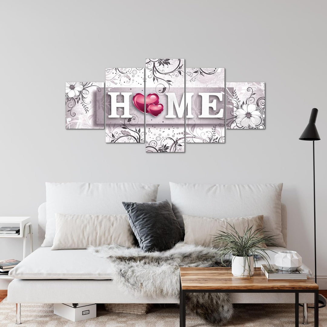Runa Art Wandbilder Home 5 Teilig Bild auf Vlies Leinwand Deko Wohnzimmer Mit Spruch Grau Rosa 03095