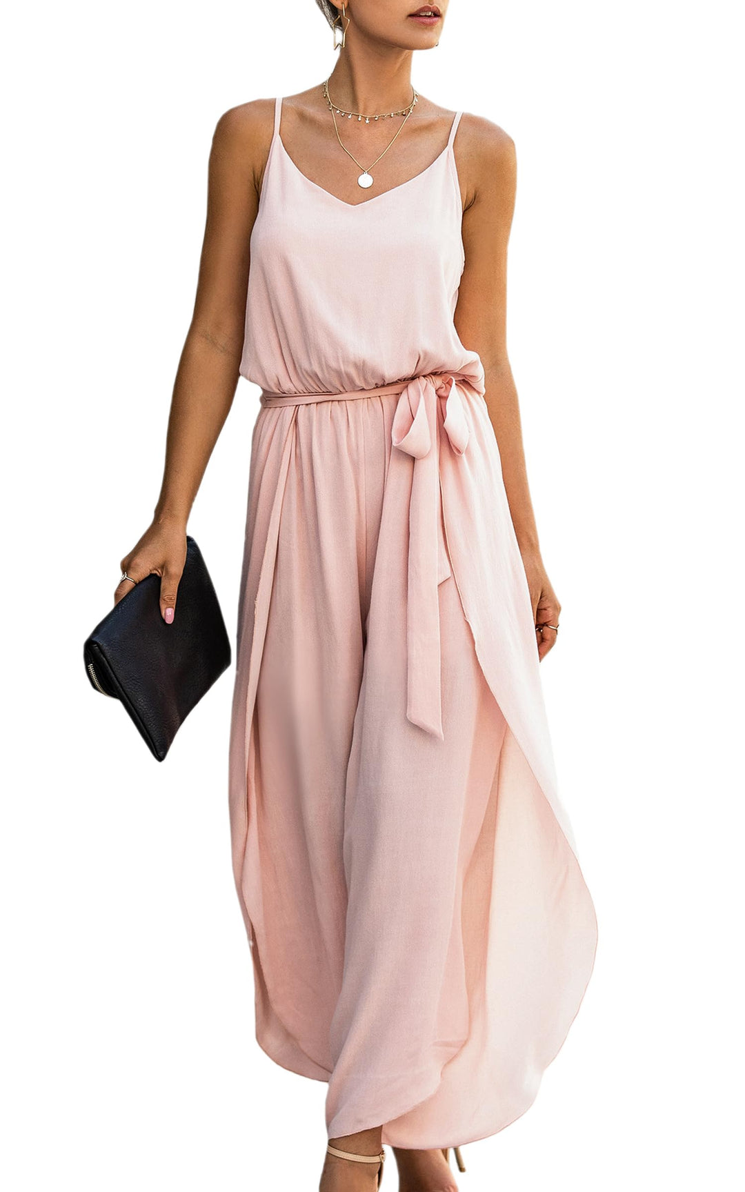 Jumpsuit Damen Sommer Lang: Sexy Cocktail Elegant Mode Gürtel Overall Hochzeit Hawaii Urlaub Strand