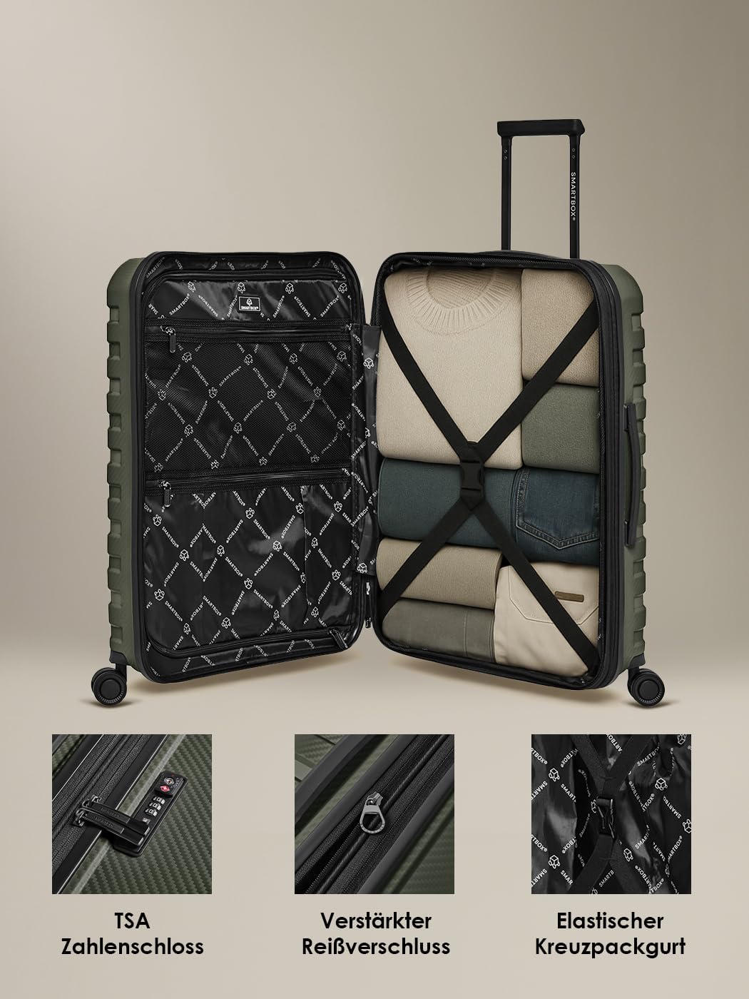 SMARTBOX Hartschalen Check-in Koffer | Mittelgrosser Trolley 45 x 28 x 66 cm von 71 auf 80 Liter erw