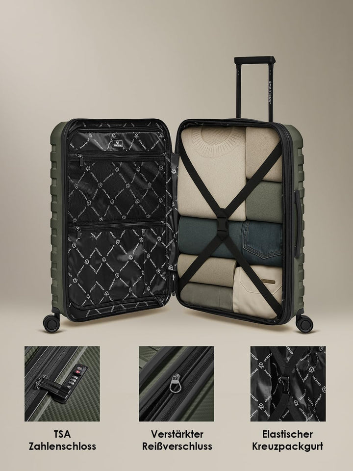 SMARTBOX Hartschalen Check-in Koffer | Mittelgrosser Trolley 45 x 28 x 66 cm von 71 auf 80 Liter erw