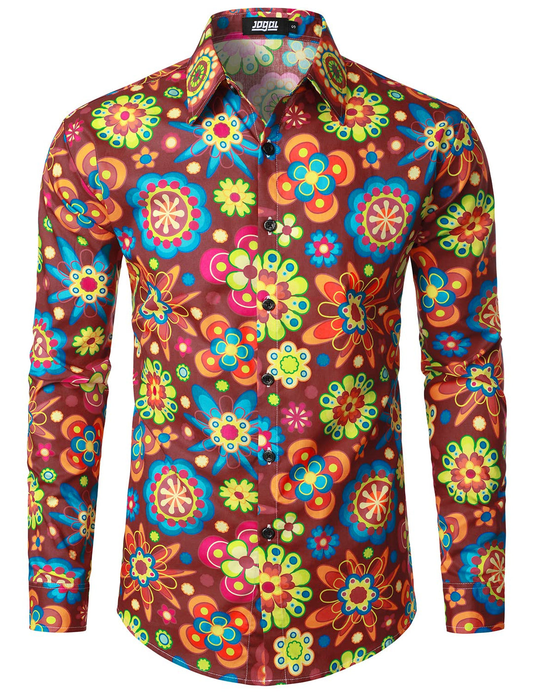 JOGAL Herren Regular Fit Floral Business Hemd Langarm Button Down Print Freizeithemd M Weinrot, M We