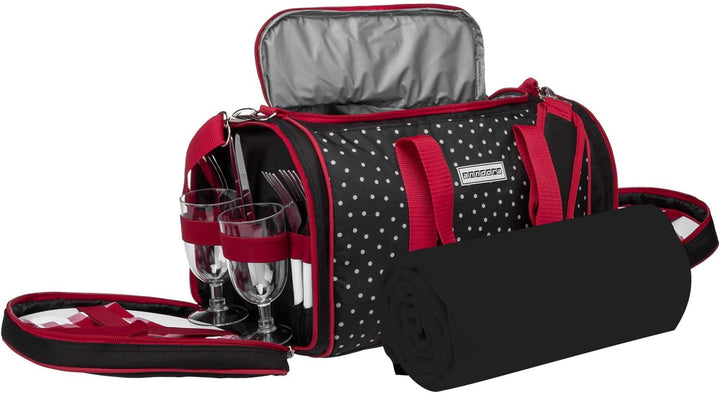 anndora Picknick Kühltasche + Decke + Zubehör schwarz weiss gepunktet 3337: Schwarz Weiss Gepunktet,