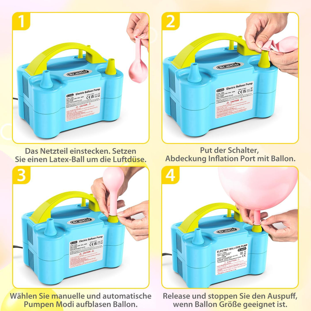 Elektrische Ballonpumpe, Dr.meter 600W Luftballonpumpe Ballonpumpe mit Doppeldüse Inflatorgebläse Tr