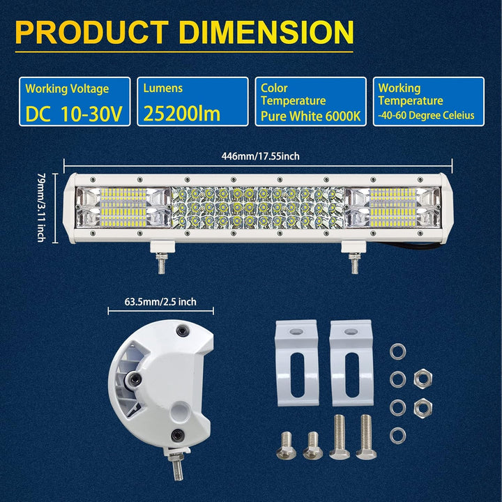 RIGIDON 18 Zoll 45 cm 252W aussen alu weiss led lichtleiste mit 12V kabelbaum kit, Wasserdicht warmw