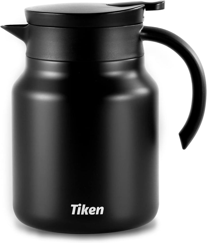 Tiken 1L Thermoskanne aus Doppelwandingem Edelstahl Isolierkanne Kaffeekanne mit Quick Tip Verschlus