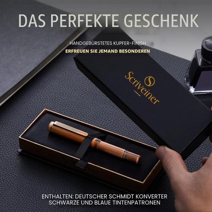 Scriveiner Luxus EDC Füllfederhalter (Medium), Messing Taschenstift, Handgebürstetes Kupferfinish, d