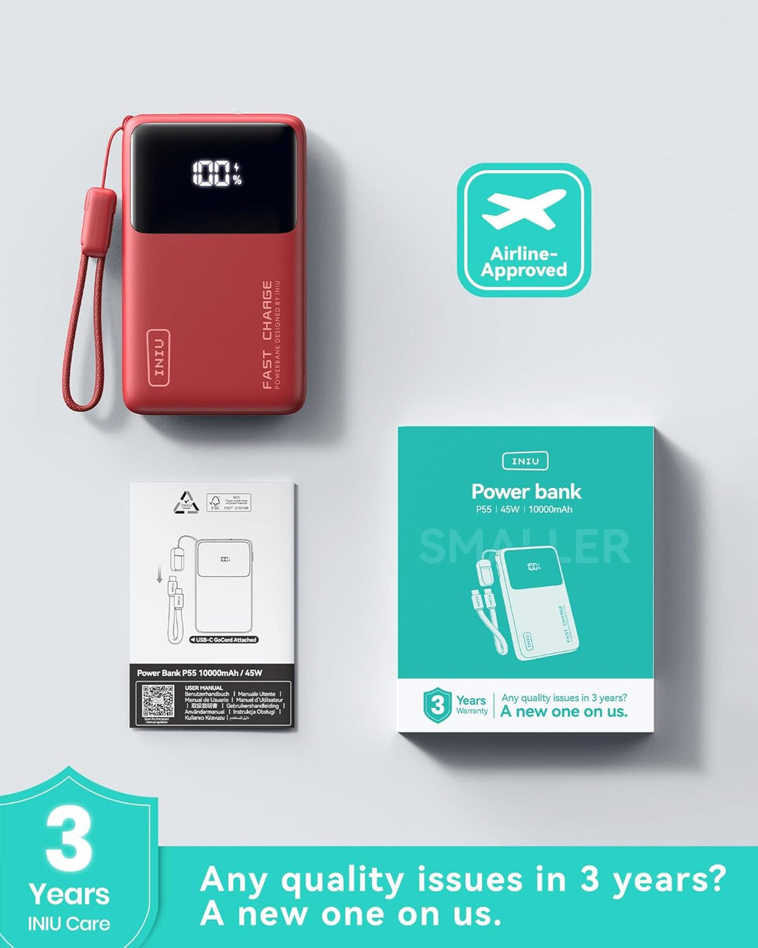 INIU Power Bank, Ultra Slim 22,5W 10000mAh Powerbank Leicht und Leistungsstark, Mini Outdoor Camping