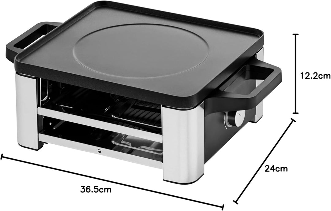 WMF Lono Raclette Grill mit Pfännchen und Schiebern, Raclette 4 Personen, 870 W, edelstahl