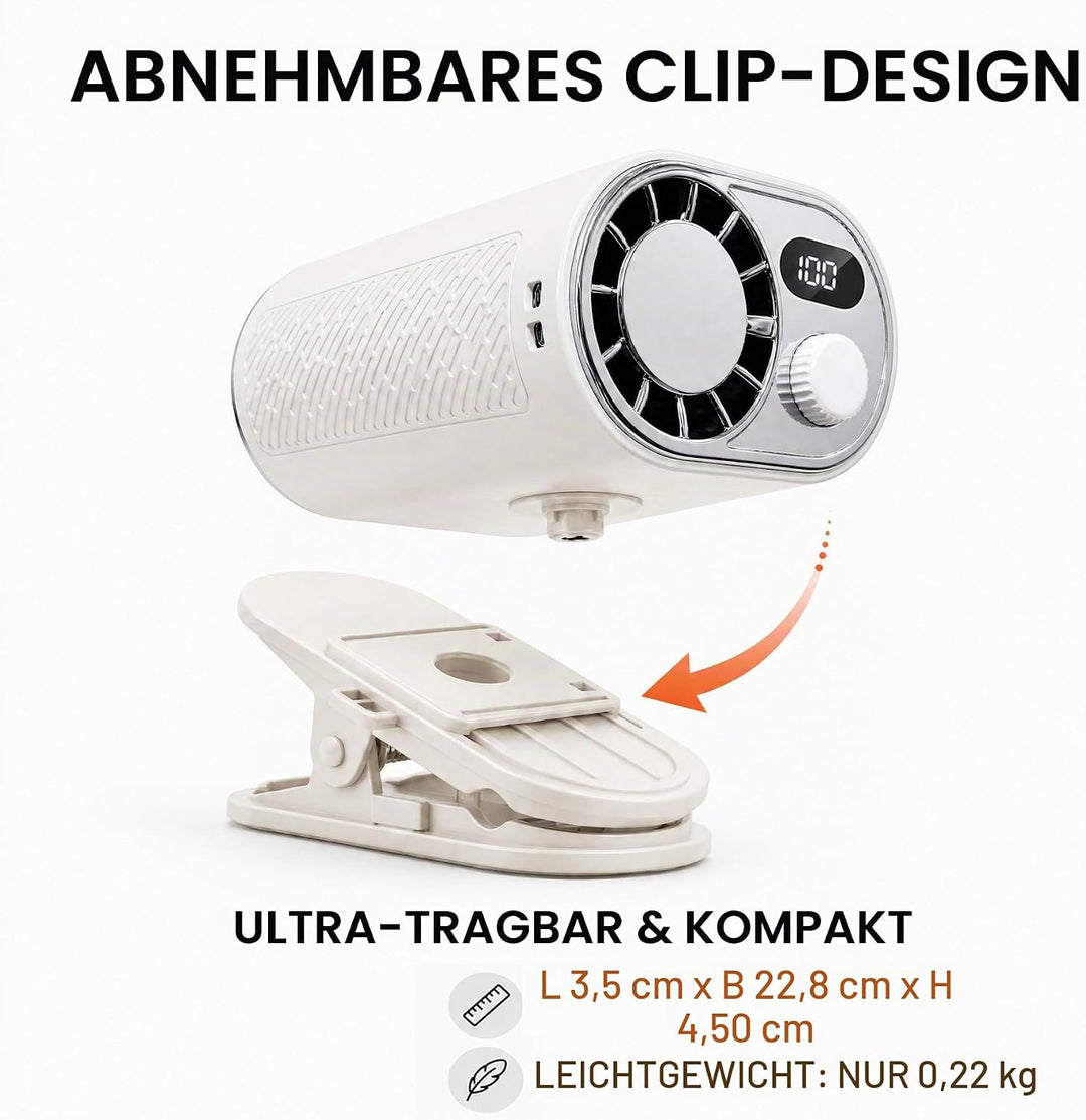 WHATOOK Akku Gürtelventilator, 100 Stufen 4-in-1 Tragbarer Clip Ventilator | 360° Drehung,Starker Lu