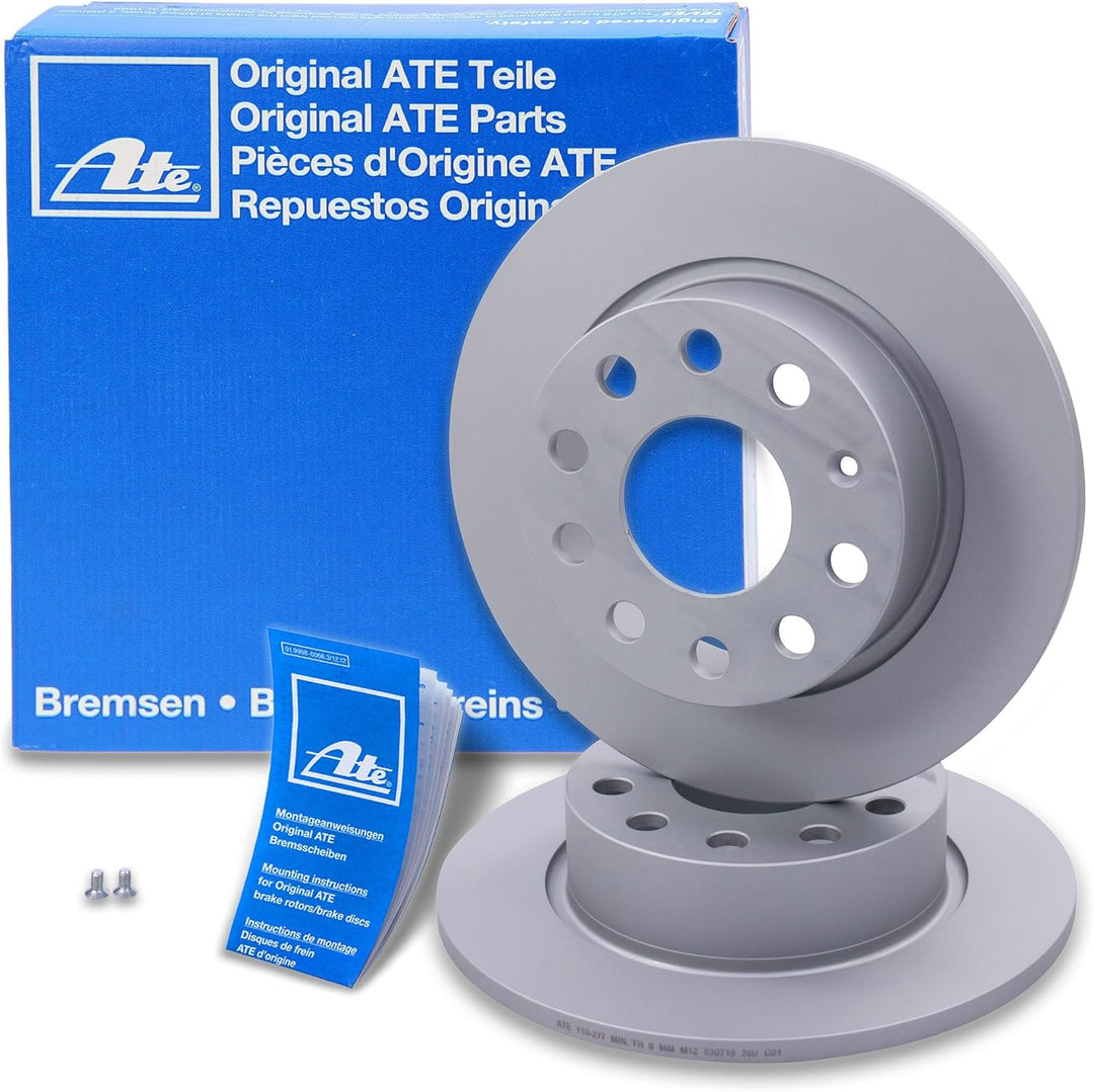 ATE Bremsenset inkl Bremsscheiben Vorne Ø 280 mm Belüftet + Hinten Ø 253 mm Voll und Bremsbeläge Vor