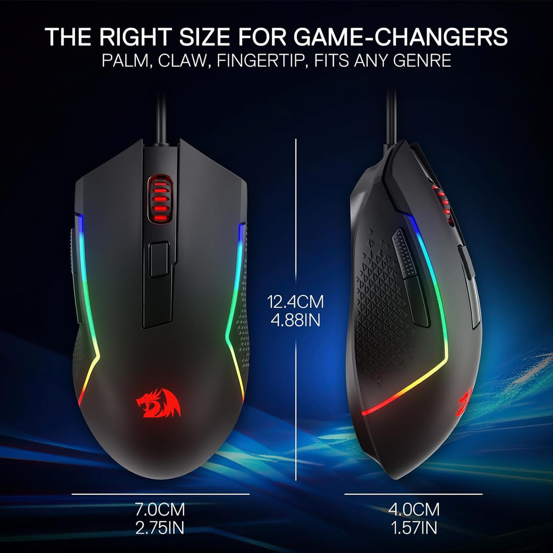 Redragon M616 RGB-Gaming-Maus, kabelgebundene optische Maus mit 10000 DPI, 6 programmierbaren Tasten