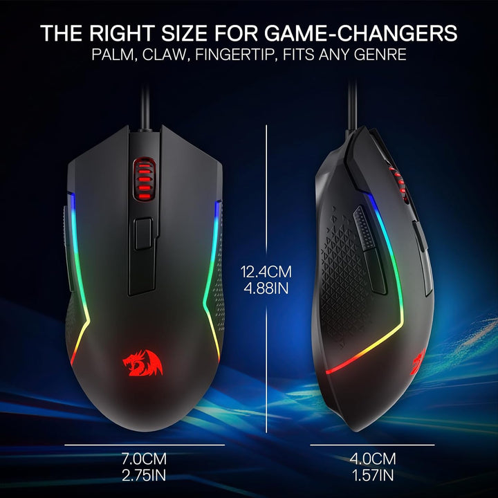 Redragon M616 RGB-Gaming-Maus, kabelgebundene optische Maus mit 10000 DPI, 6 programmierbaren Tasten