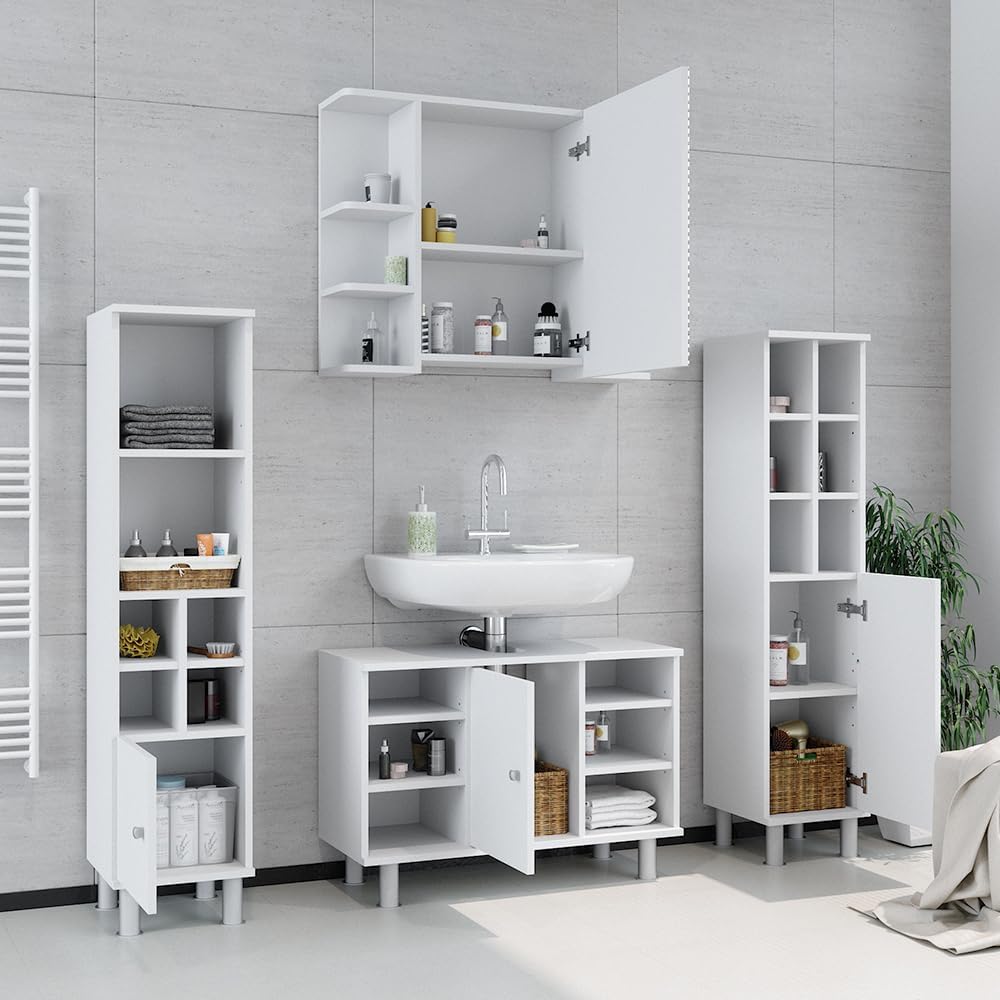 Vicco Waschbeckenunterschrank Fynn, Weiss, 80 x 54 cm, Weiss