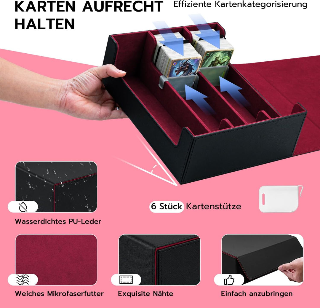 Card Deck Box for MTG, Gathering Kartenbox für 1800+ Karten mit Trennwänden,PU Leder Starkes Magneti