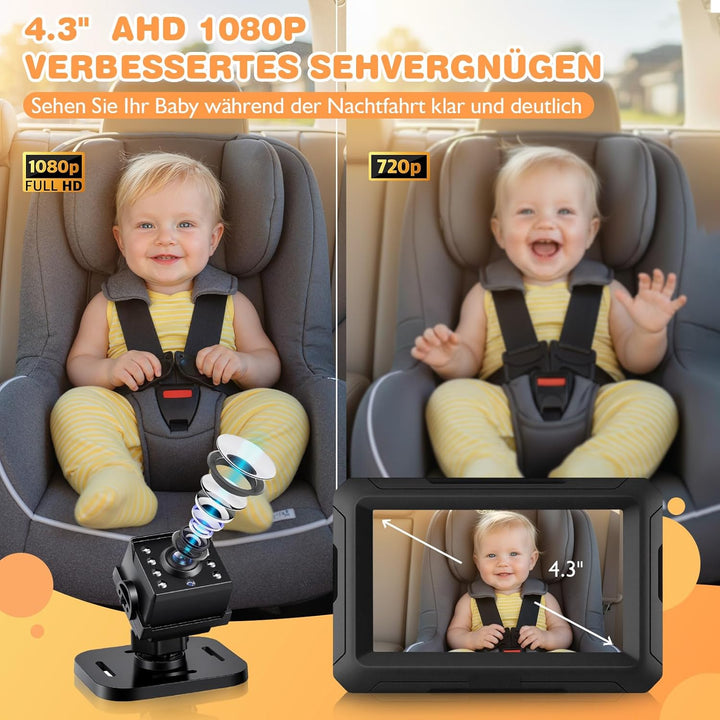 Zacro Baby Kamera Auto, Spiegel Auto Baby Rückbank 1080P, USB-C Plug-and-Play, Baby Autospiege mit H
