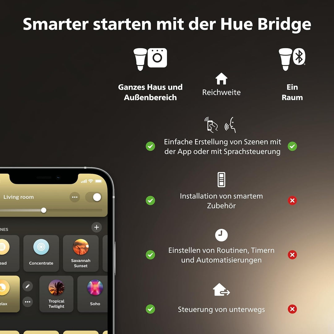 Philips Hue White Ambiance E27 LED Leuchten 4-er Pack, 4x800, dimmbare LED Lampen für das Hue Lichts