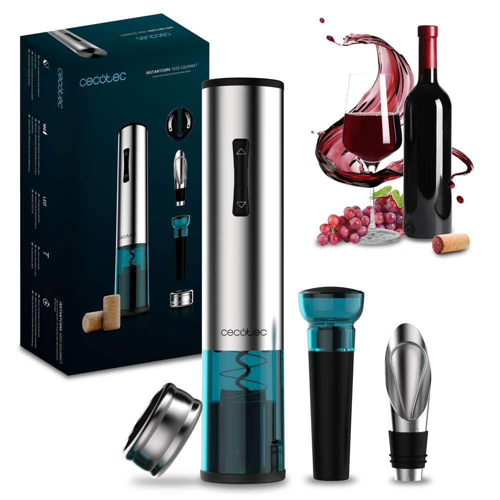 Cecotec InstantCork 1000 Gourmet Elektrischer Korkenzieher. Öffnet Flaschen in nur 8 Sekunden, funkt