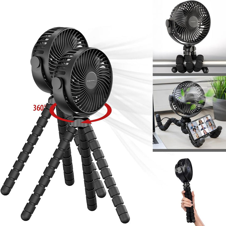 PEARL Kinderwagen Ventilator: 2er-Set 360°-Akku-Handventilatoren mit Stativ, 3 Geschwindigkeiten (Ge