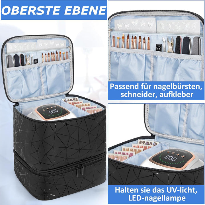 Doppelschicht Nagellack Tasche für 30 Flaschen Nageldesign Koffer,Tragbare Aufbewahrungstasche für N