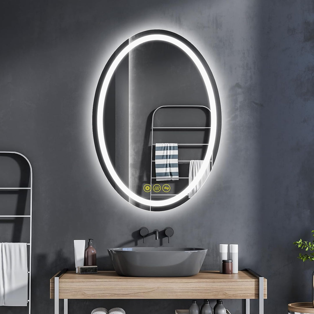 AI-LIGHTING LED Badspiegel mit Beleuchtung Oval 50x70 cm Badezimmerspiegel mit Licht 3 Lichtfarben/B