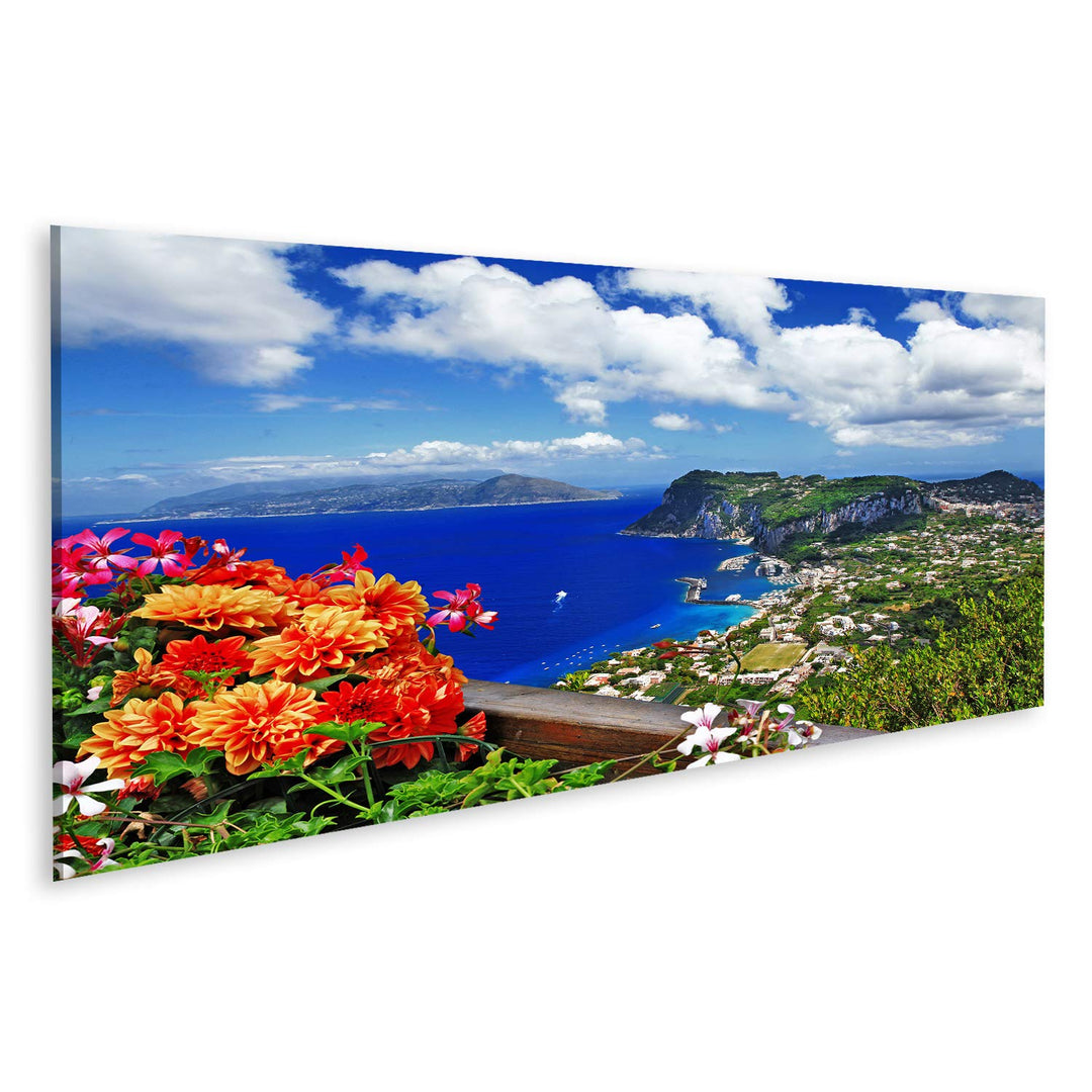 Bild Bilder auf Leinwand malerische Insel Capri Italien Wandbild Poster Leinwandbild RDJ 120x40cm -