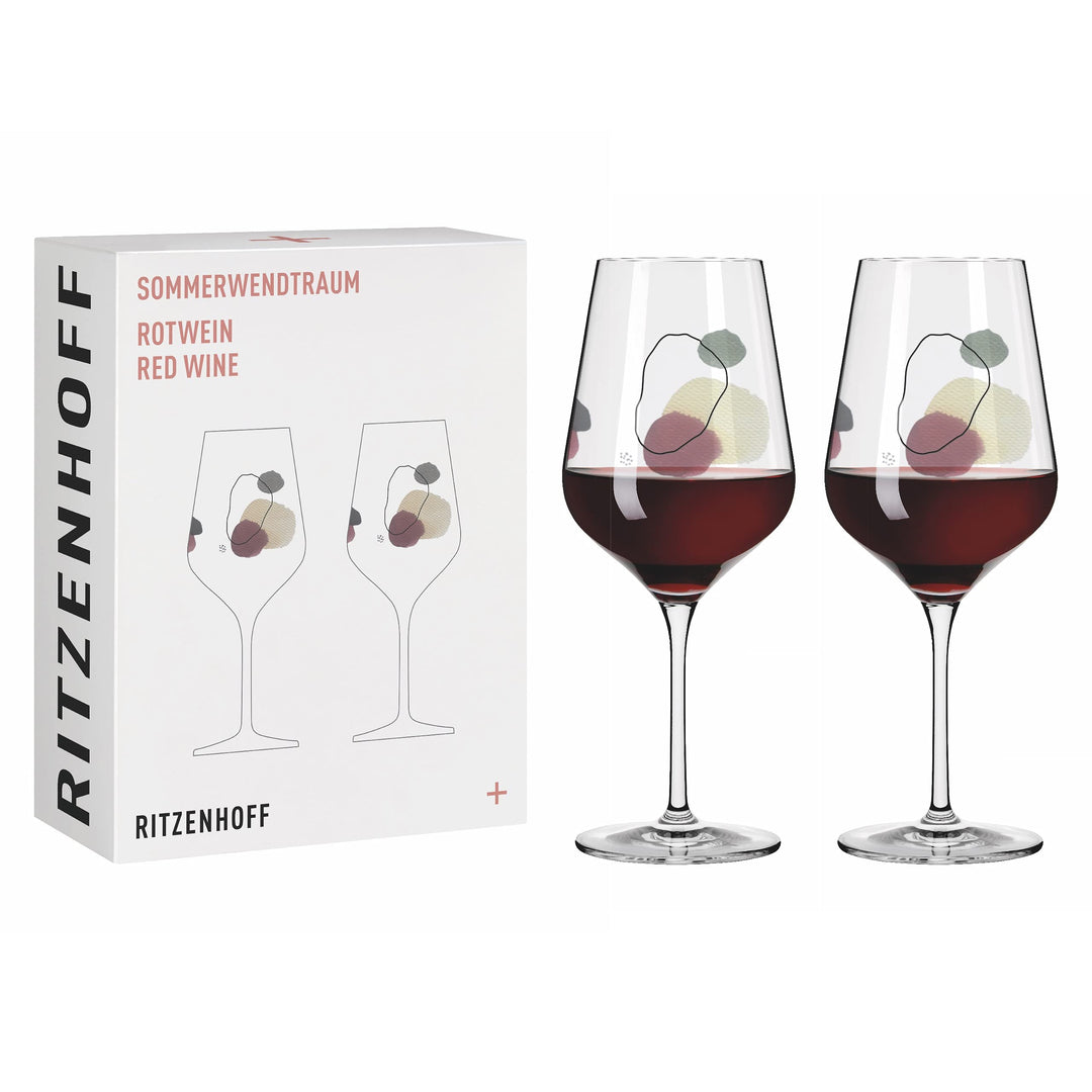 RITZENHOFF 3601002 Rotweinglas 500 ml – Serie Sommerwendtraum Set Nr. 2 – 2 Stück mit Aquarellkreise