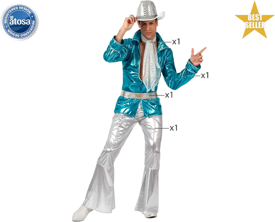 Atosa Blaues Disco-Kostüm für Herren, Erwachsene, XS-S