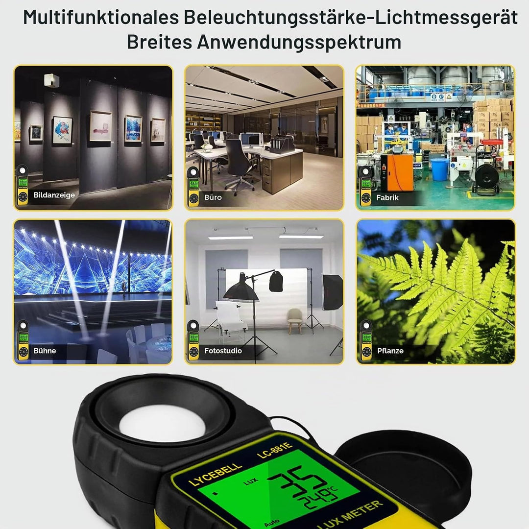 Digital Luxmeter, LC-881E Belichtungsmesser 0.1-300,000 Lux mit Hintergrundbeleuchtung, Lichtmessger